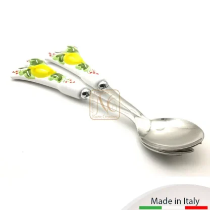 Coppie posate per insalata in acciaio Inox con decoro limone.