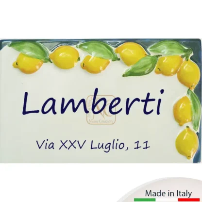 Mattonella murale per civici con greca limoni cm.13x21. Ideale per uso esterno.